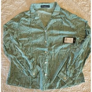 89th + Madison Blouse Sz S Green White  Geometric Dress Shirt New NWT Small